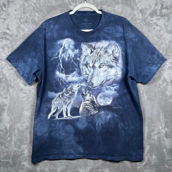 The Mountain Other - The Mountain Wolf Lightning Moon Tie Dye T-Shirt Blue XL
